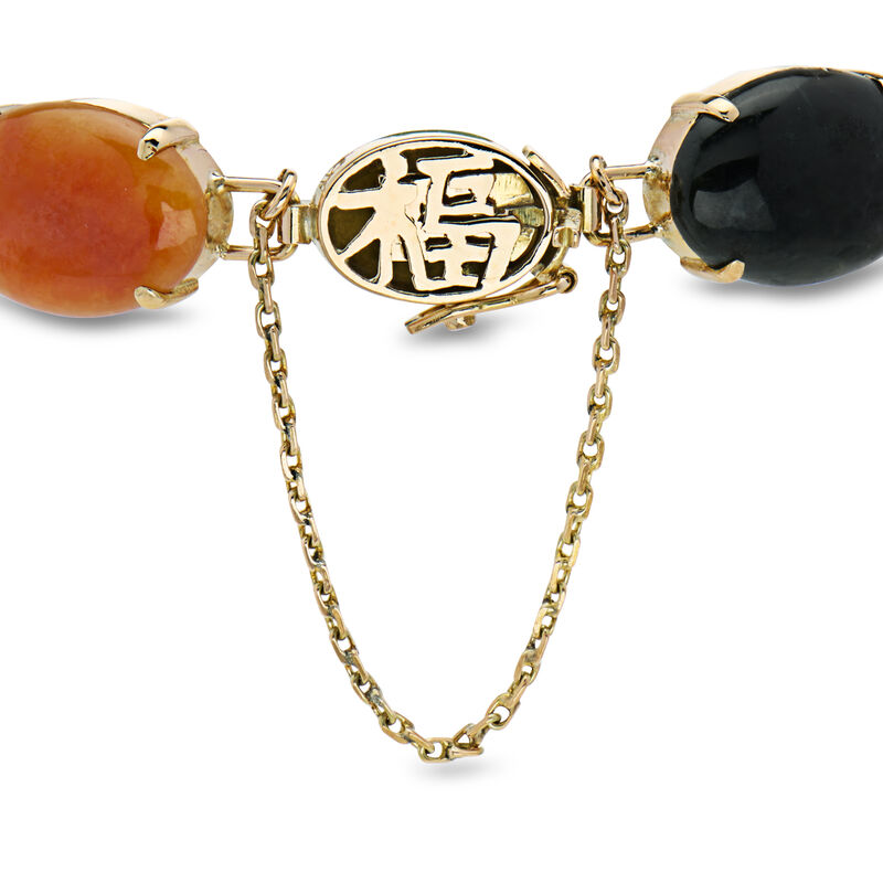 C. 1990 Vintage Multicolored Jade Bracelet in 14kt Yellow Gold. 7" image number 2