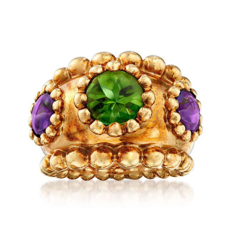 C. 1990 Vintage Chanel 2.00 Carat Peridot and 1.80 ct. t.w. Amethyst Ring in 18kt Yellow Gold image number 0