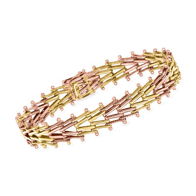 C. 1980 Vintage 14kt Two-Tone Gold Chevron-Style Bracelet
