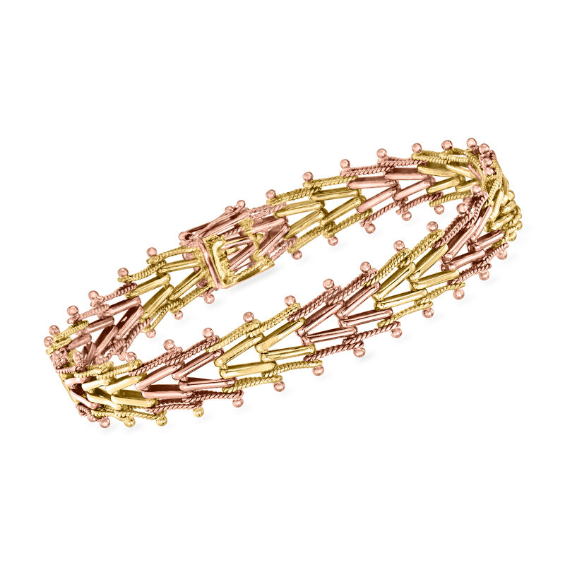 C. 1980 Vintage 14kt Two-Tone Gold Chevron-Style Bracelet. 7.5&quot; image number 0