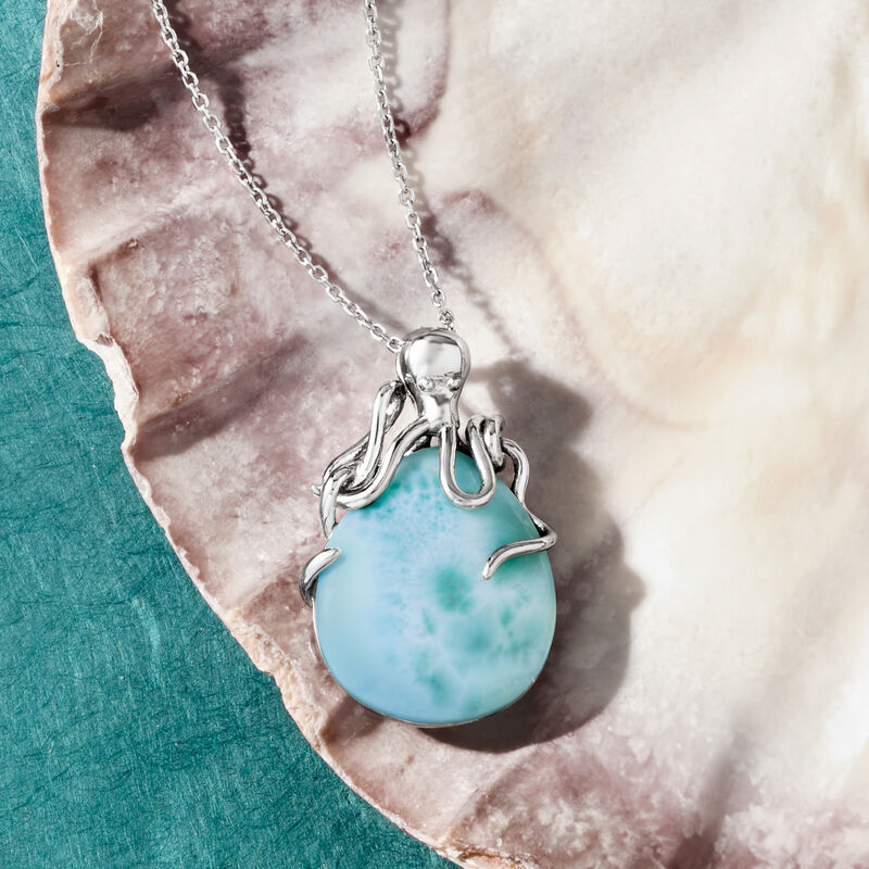 Larimar Octopus Pendant Necklace in Sterling Silver image number 3