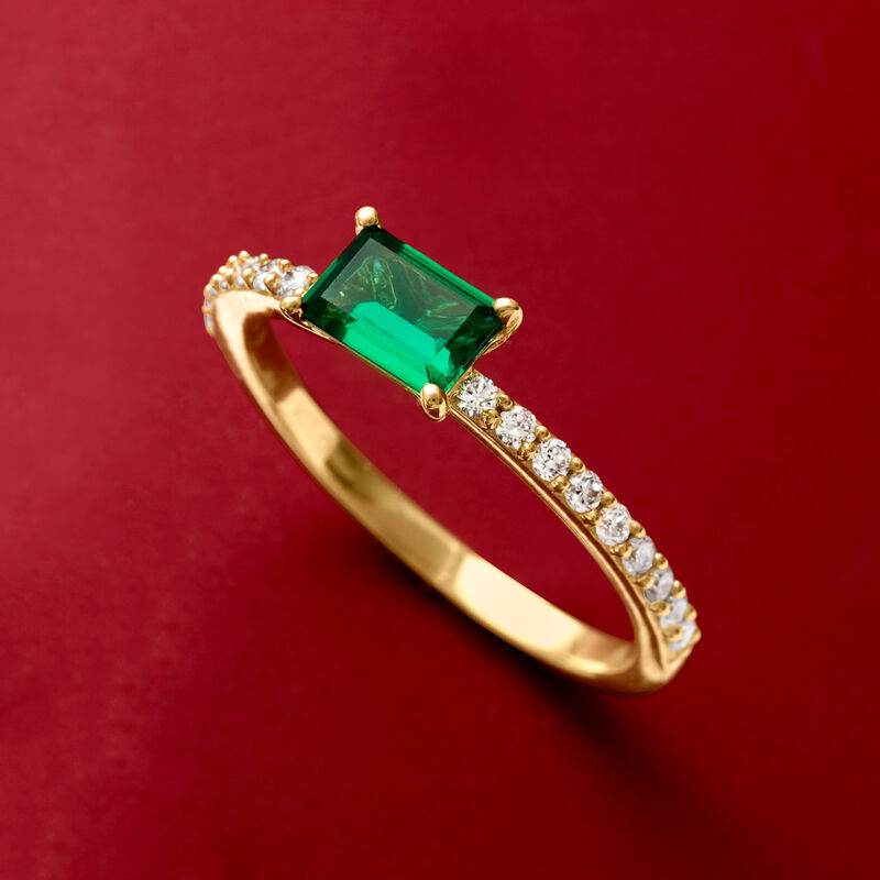 .40 Carat Lab-Grown Emerald and .20 ct. t.w. Lab-Grown Diamond Ring in 18kt Gold Vermeil. Size 8 image number 4