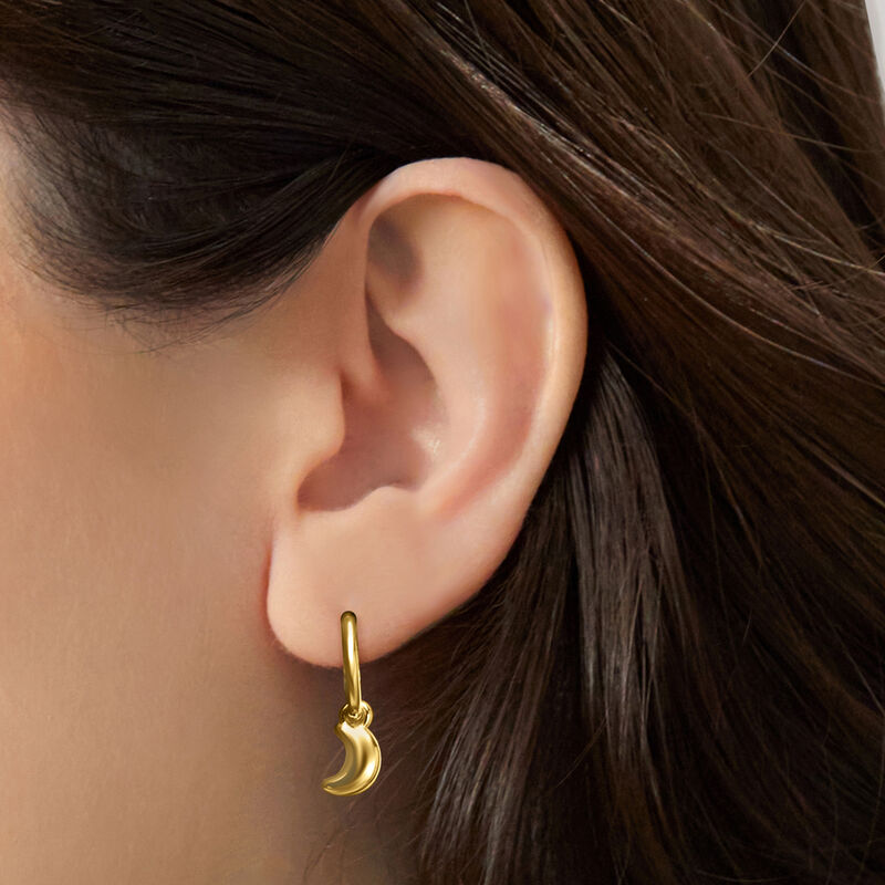 14kt Yellow Gold Removable Star and Moon Mismatched Hoop Drop Earrings image number 1