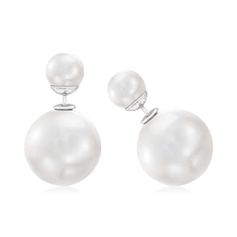 8-16mm Shell Pearl Front-Back Earrings in Sterling Silver image number 2
