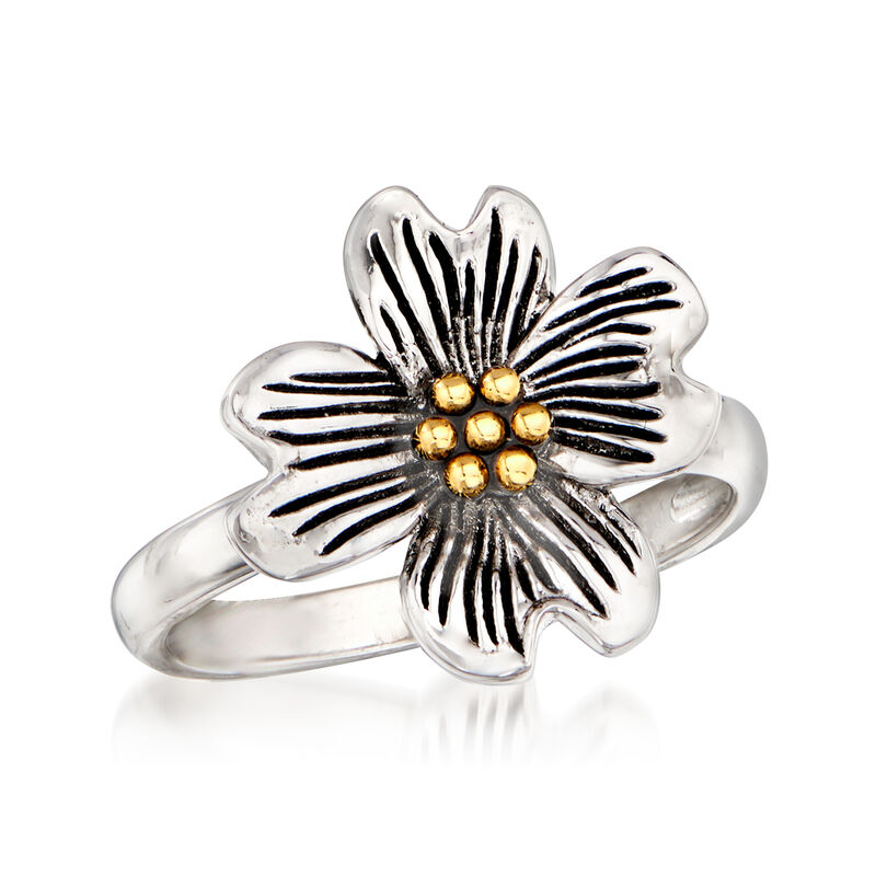 Sterling Silver with 14kt Yellow Gold Flower Ring image number 3