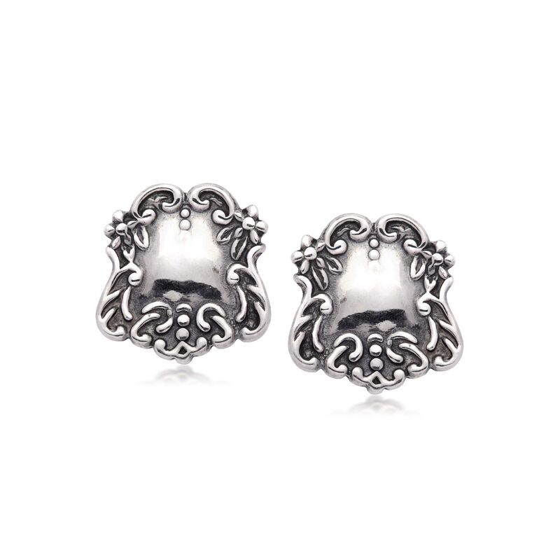 C. 1970 Vintage Sterling Silver Floral Scroll Earrings image number 0