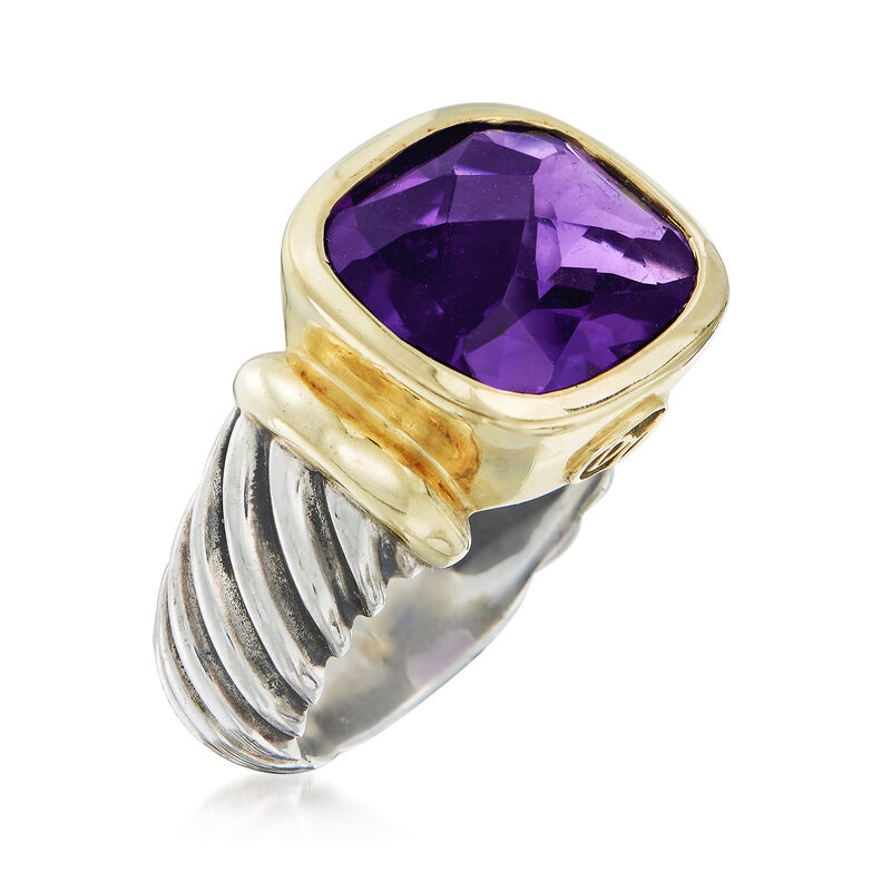 C. 2000 Vintage David Yurman 8.75 Carat Amethyst Ring in 14kt Yellow Gold and Sterling Silver image number 2