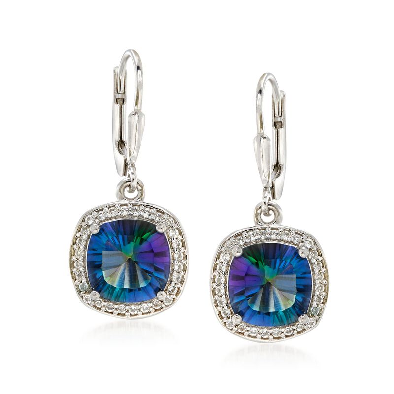 5.00 ct. t.w. Multicolored Blue Quartz and .40 ct. t.w. White Topaz Drop Earrings in Sterling Silver image number 0