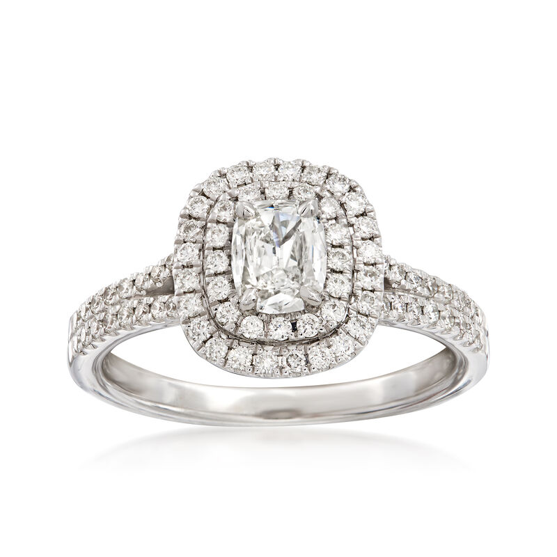 Henri Daussi .80 ct. t.w. Diamond Double Halo Engagement Ring in 18kt White Gold image number 0