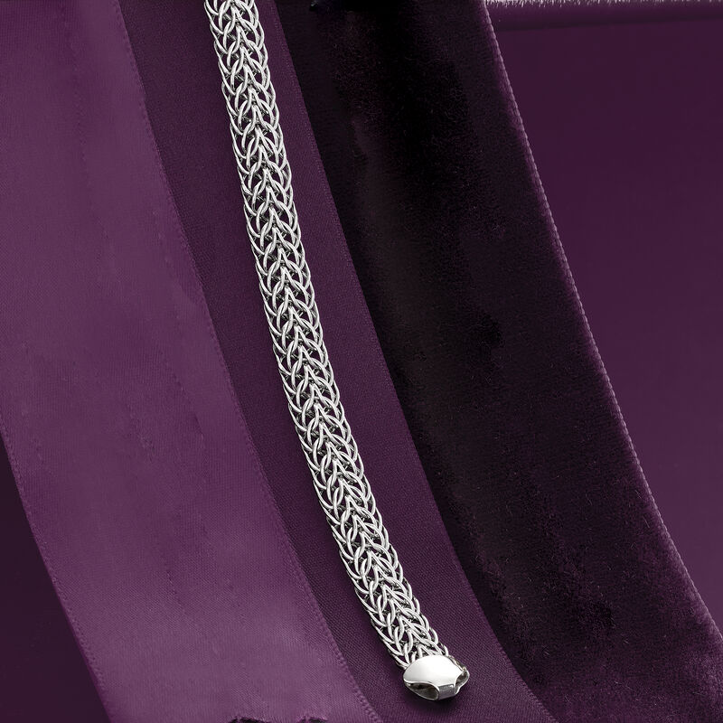 14kt White Gold Double Flat-Wheat Link Bracelet image number 3
