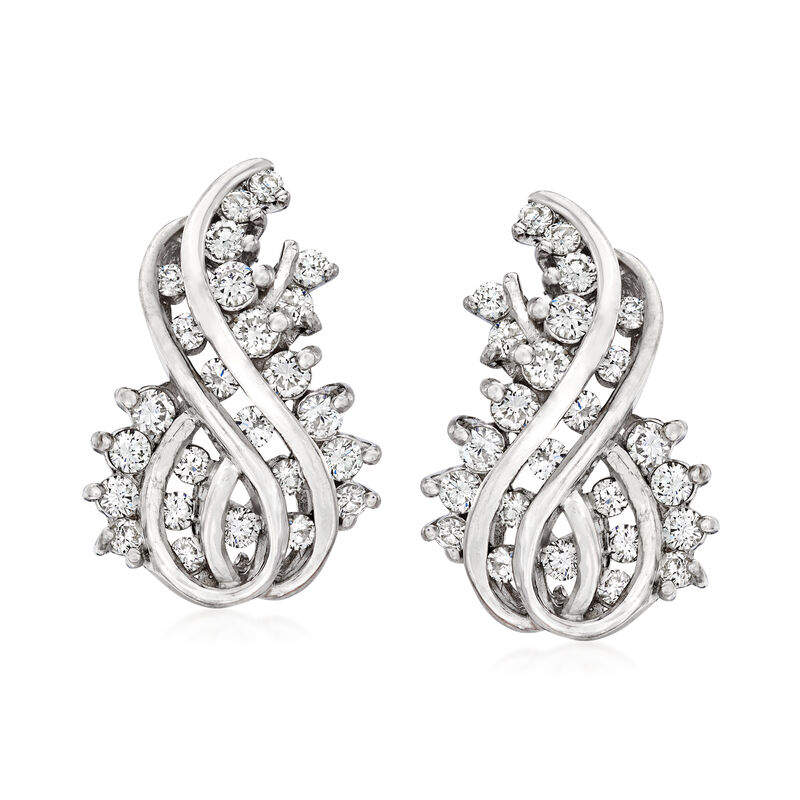 C. 1980 Vintage 2.00 ct. t.w. Diamond Swirl Earrings in 14kt White Gold image number 0