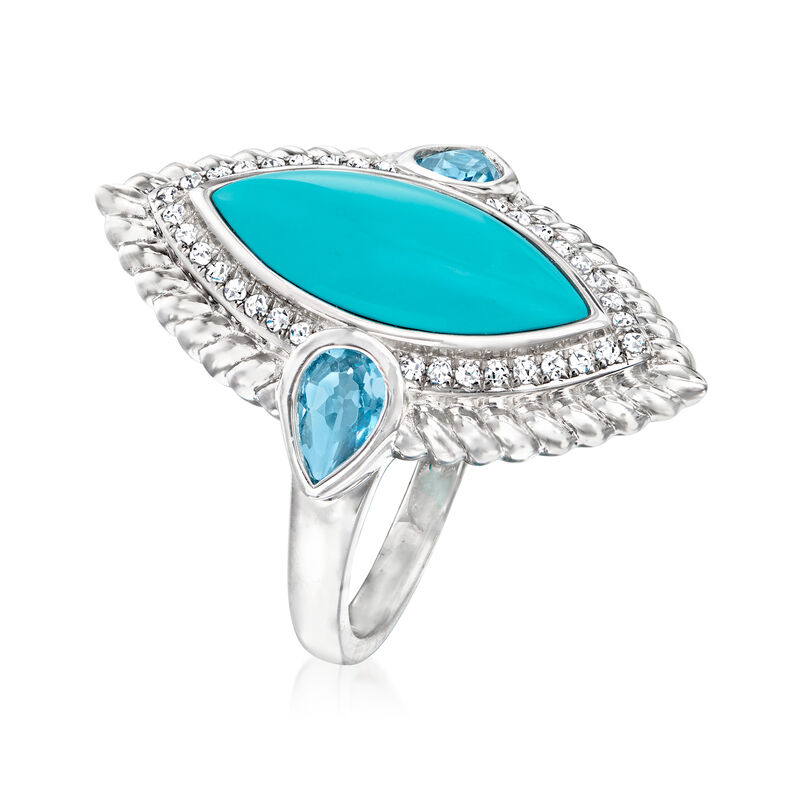 Reconstituted Turquoise Ring with Blue and White Topaz Sterling Silver