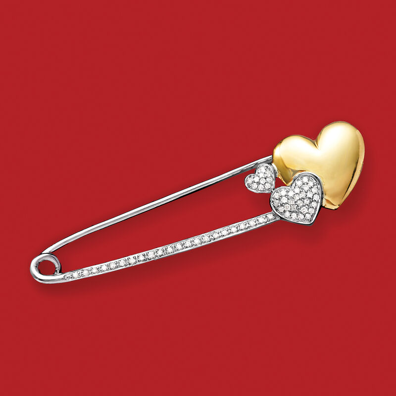 .15 ct. t.w. Diamond Heart Safety Pin in Sterling Silver and 14kt Yellow Gold image number 2