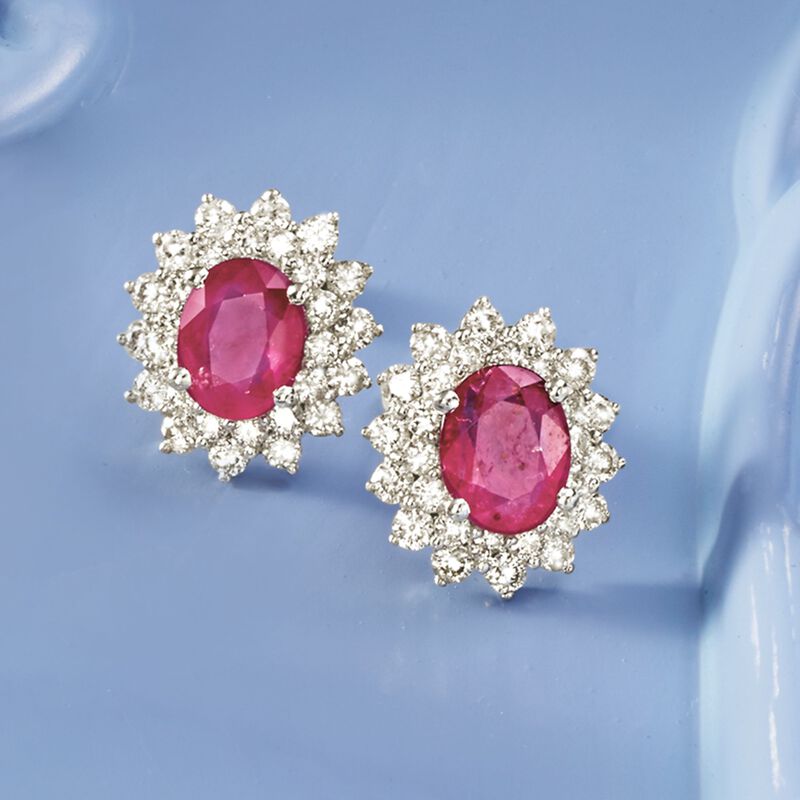 3.30 ct. t.w. Ruby and 1.40 ct. t.w. Diamond Earrings in 18kt White Gold image number 2