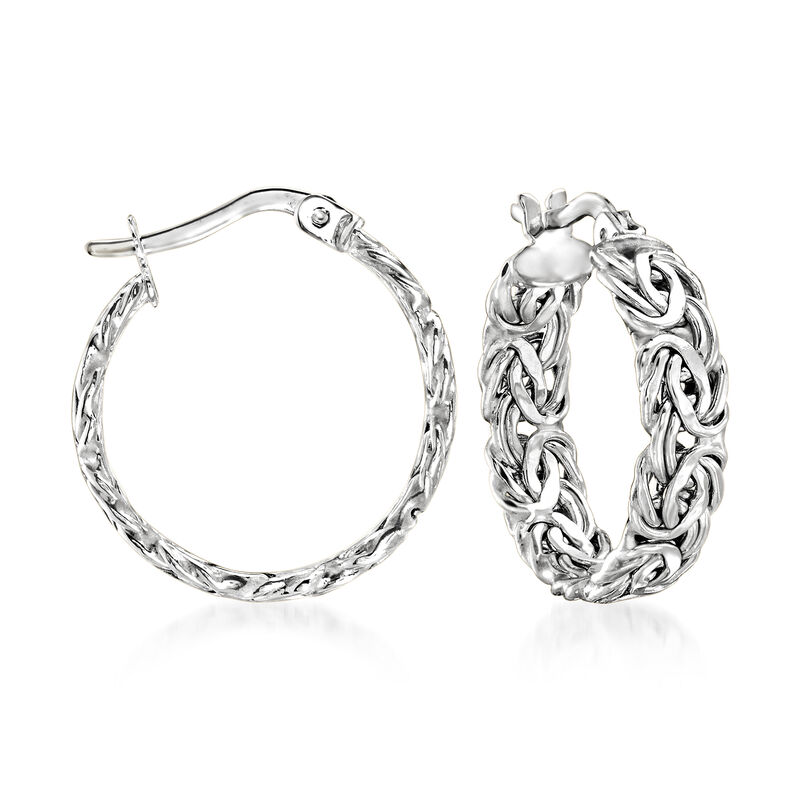 14kt White Gold Byzantine Hoop Earrings image number 0