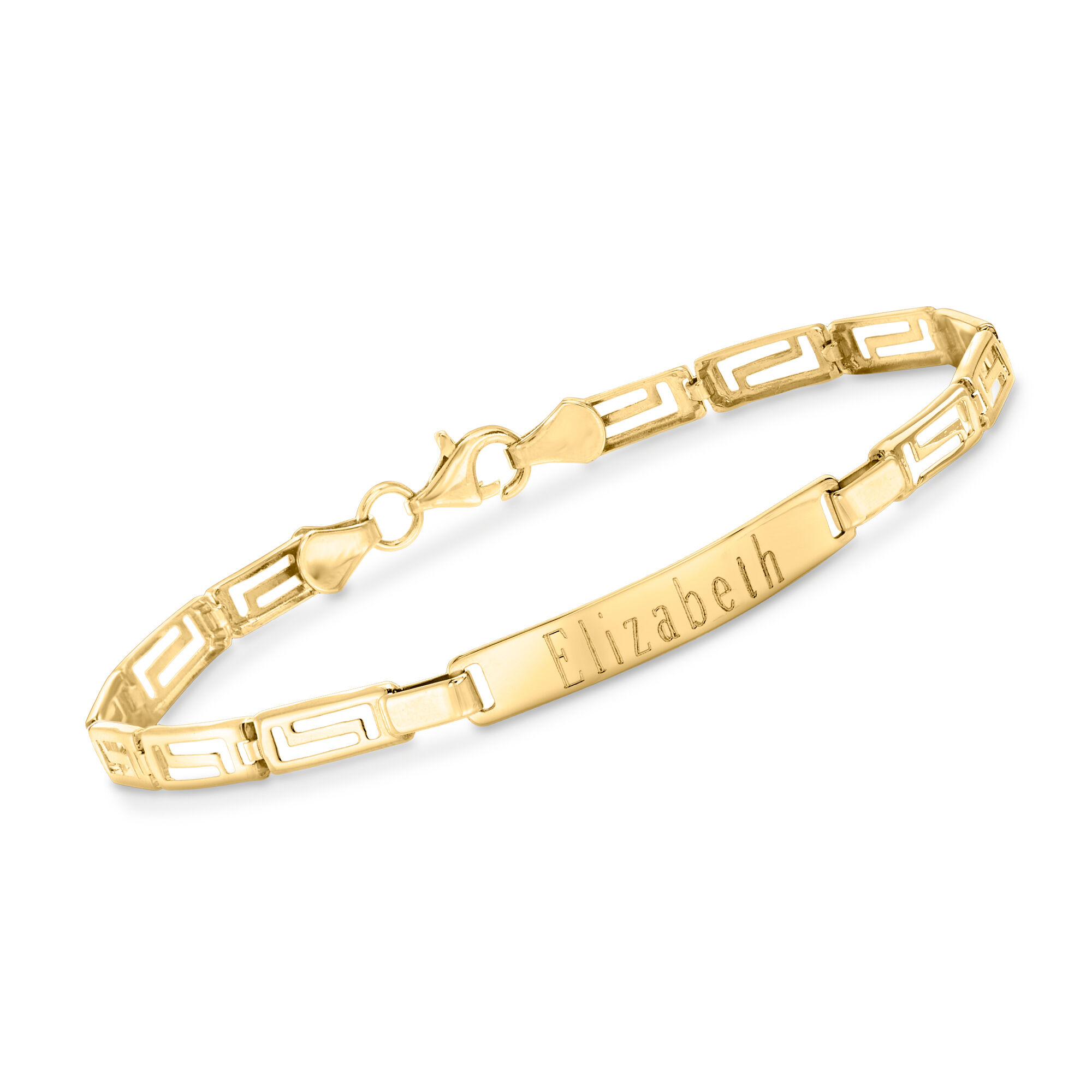 14kt Yellow Gold Greek Key Personalized ID Bracelet | Ross Simons