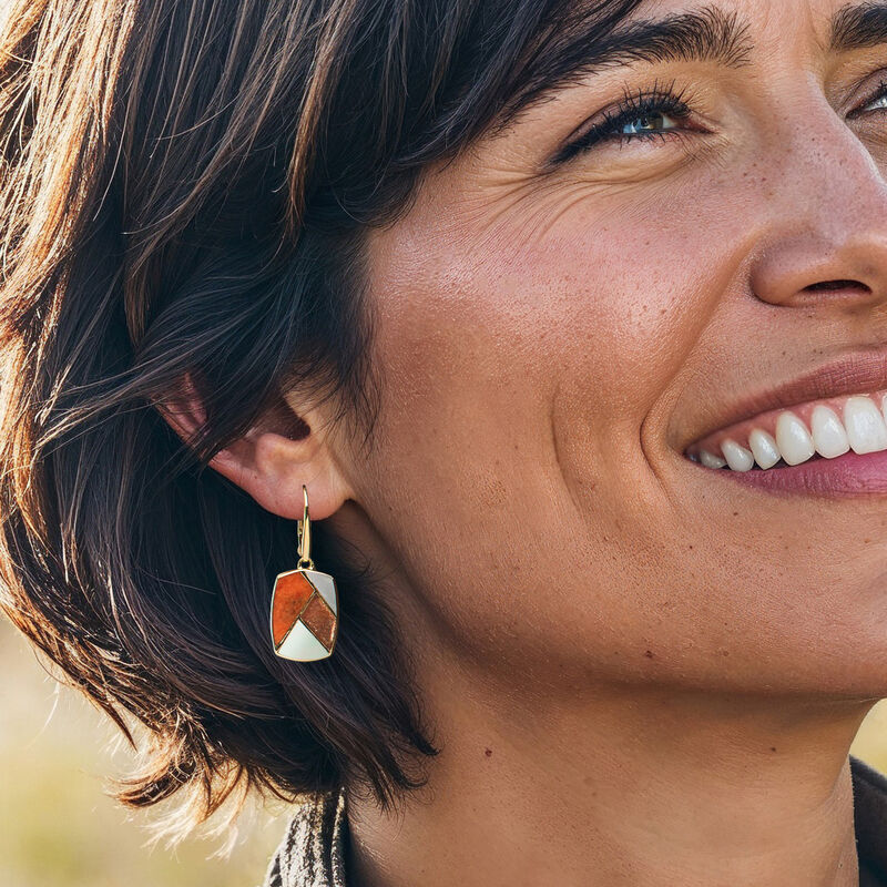 Tonal Orange Multi-Gemstone Inlay Drop Earrings in 18kt Gold Over Sterling  image number 1