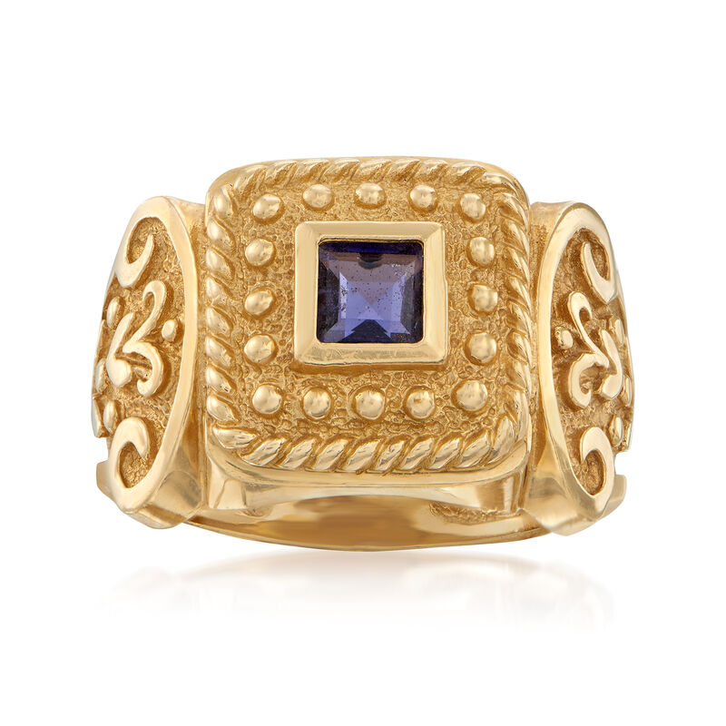 C. 1980 Vintage .30 Carat Iolite Beaded Ring in 14kt Yellow Gold image number 0