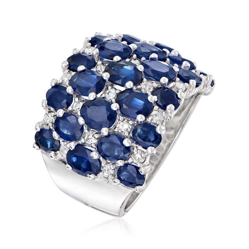 C. 1990 Vintage 8.50 ct. t.w. Sapphire and .65 ct. t.w. Diamond Checkerboard Ring in 14kt White Gold image number 2
