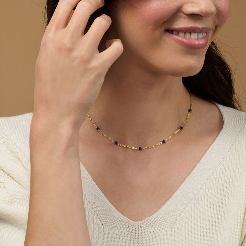 3.50 ct. t.w. Sapphire Bead Station Paper Clip Link Necklace in 14kt Yellow Gold image number 3