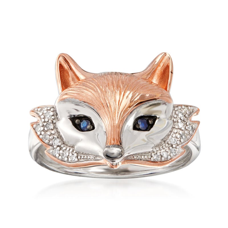 Sterling Silver and 18kt Rose Gold Over Sterling Fox Ring with Sapphires and Diamonds image number 0