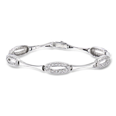 C. 1980 Vintage .70 ct. t.w. Diamond Oval-Link Bracelet in 14kt White Gold
