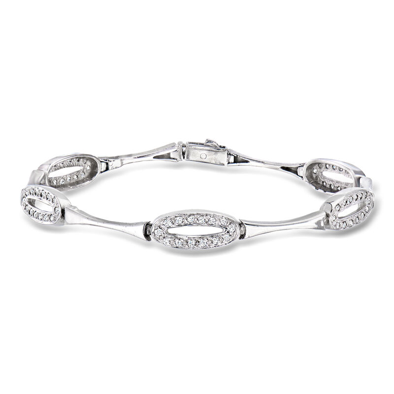 C. 1980 Vintage .70 ct. t.w. Diamond Oval-Link Bracelet in 14kt White Gold. 7.25" image number 0
