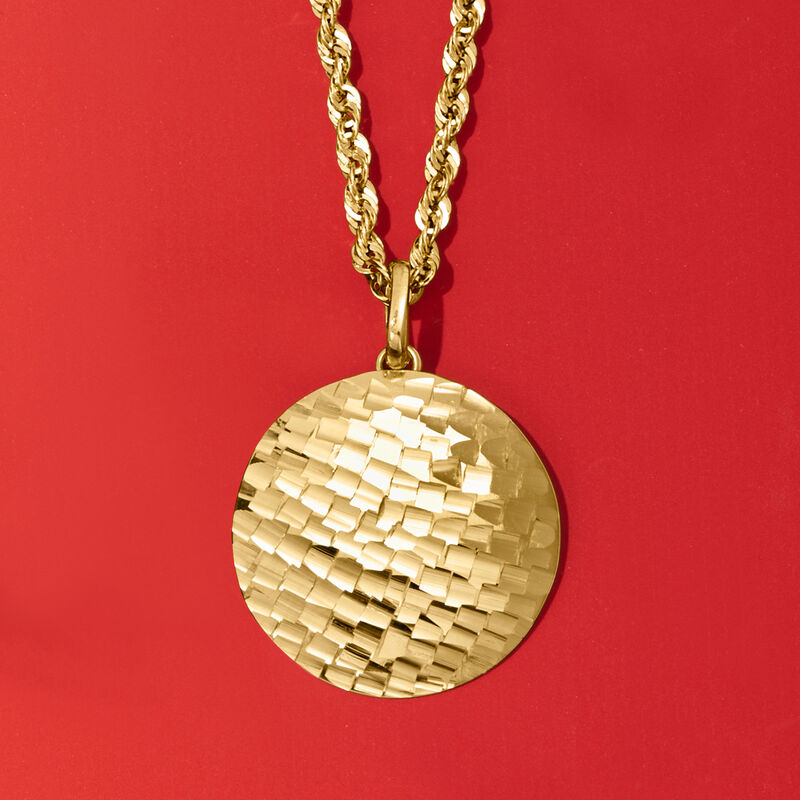 Italian 14kt Yellow Gold Square-Pattern  Circle Pendant image number 3