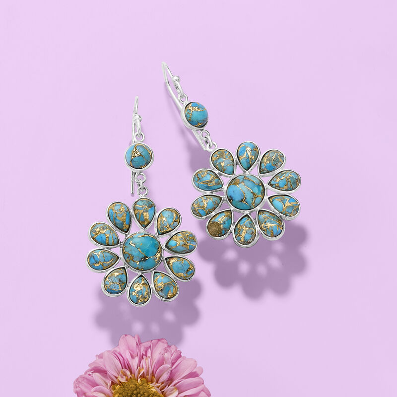 Turquoise Flower Drop Earrings in Sterling Silver image number 2