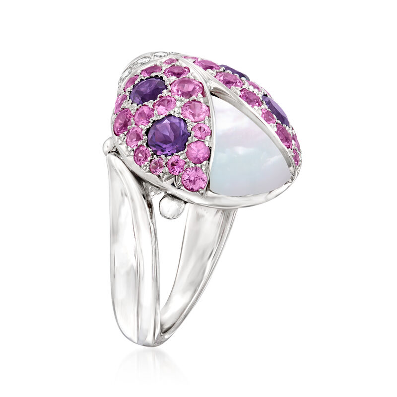 C. 2000 Vintage Mother-of-Pearl and 2.30 ct. t.w. Multi-Gemstone Ladybug Ring with .20 ct. t.w. Diamonds in 18kt White Gold image number 2