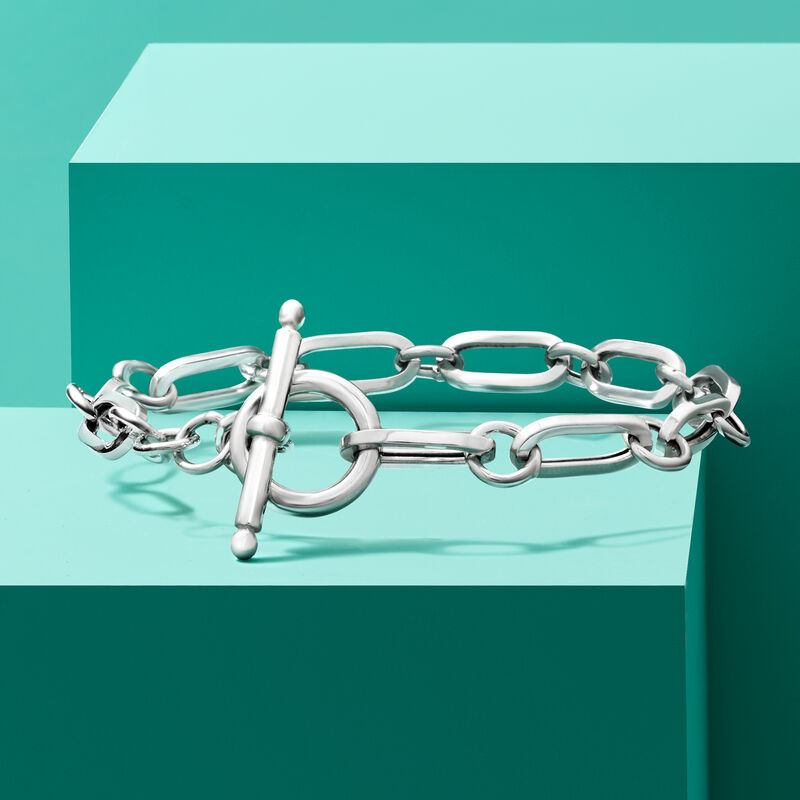 Italian Sterling Silver Paper Clip Link Toggle Bracelet image number 3