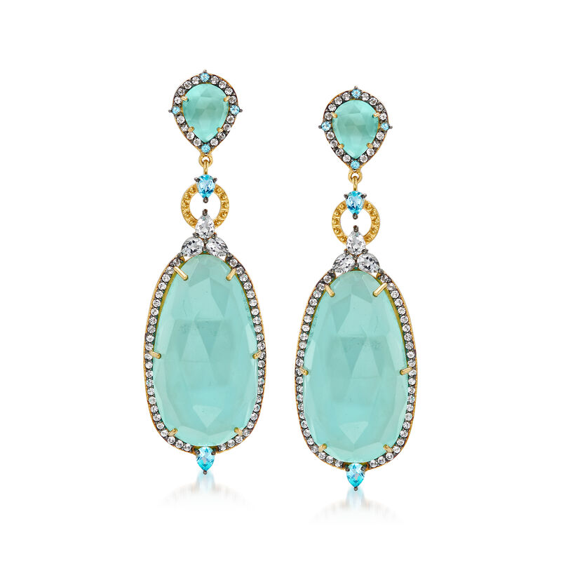 Aqua Chalcedony and 2.60 ct. t.w. Blue and White Topaz Drop Earrings in 18kt Gold Over Sterling  image number 0