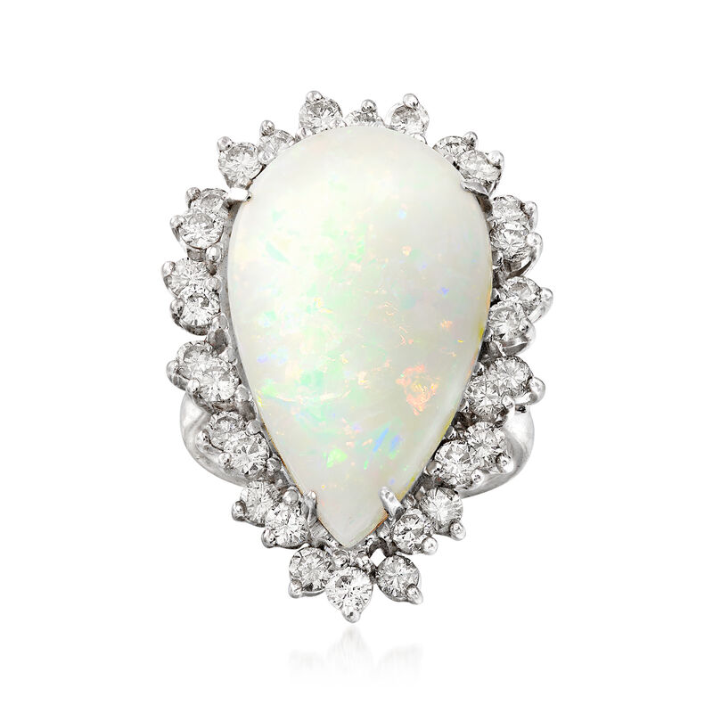 C. 1980 Vintage Opal and 1.50 ct. t.w. Diamond Ring in 14kt White Gold. Size 6.5 image number 0