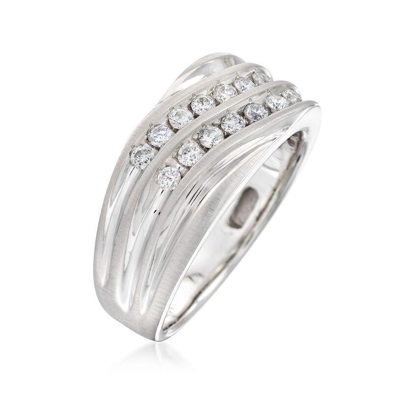 Men's .50 ct. t.w. Multi-Row Diamond Wavy Ring in 14kt White Gold image number 1