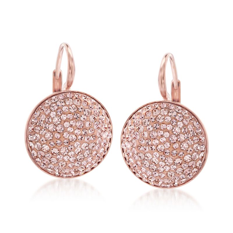 Swarovski Crystal &quot;Fun&quot; Pink Crystal Circle Drop Earrings in Rose Gold Plate image number 0