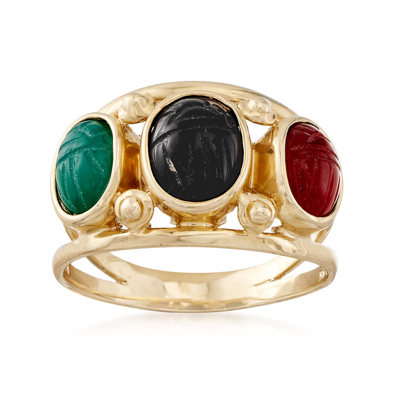 C. 1980 Vintage Multi-Stone Scarab Ring in 14kt Yellow Gold image number 0
