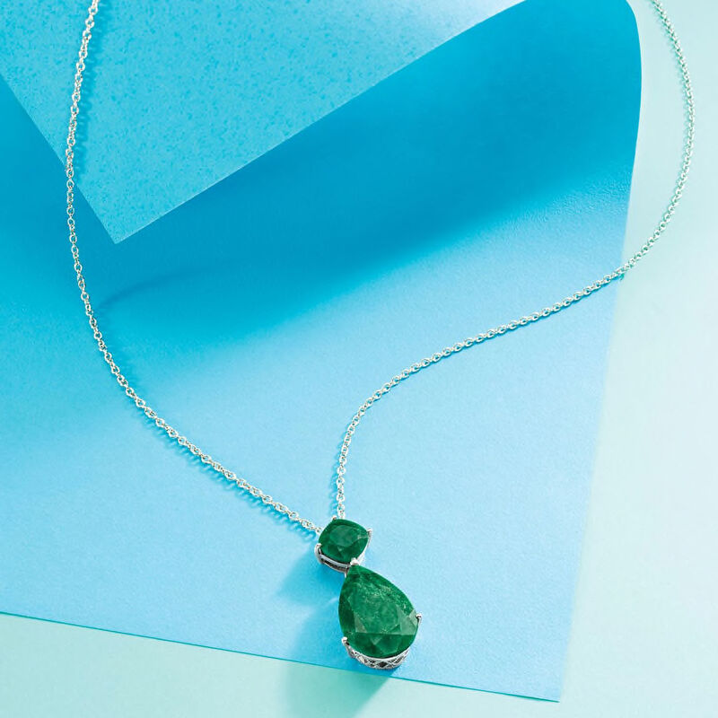 11.90 ct. t.w. Emerald Pendant Necklace in Sterling Silver image number 2