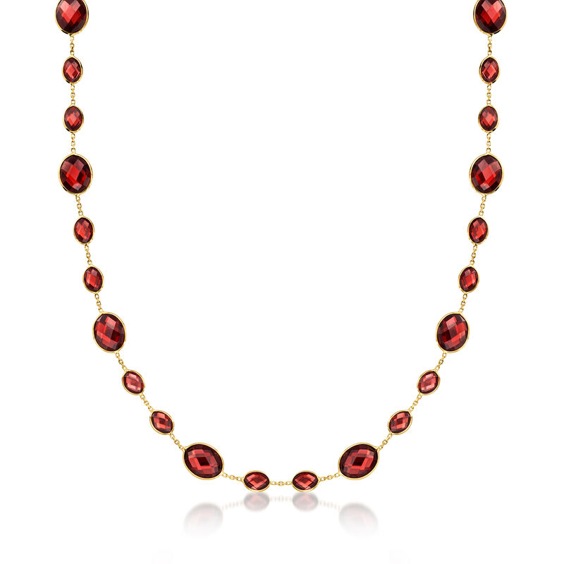 60.00 ct. t.w. Garnet Station Necklace in 14kt Yellow Gold image number 0