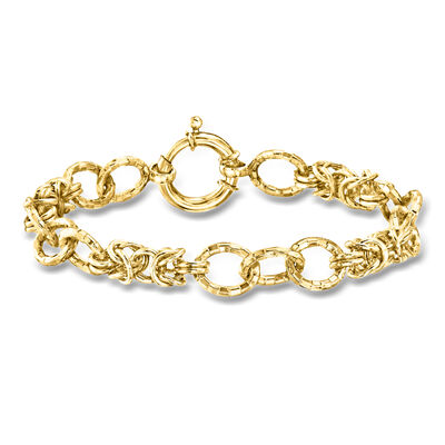 14kt Yellow Gold-Plated Byzantine and Oval-Link Bracelet