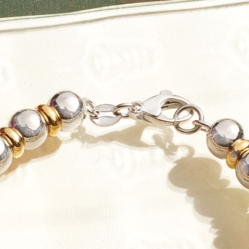 Italian Sterling Silver and 22kt Gold Over Sterling Bead Bracelet image number 3