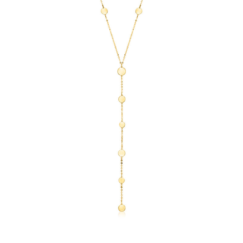 Italian 10kt Yellow Gold Disc Station Y-Necklace. 18&quot; image number 1