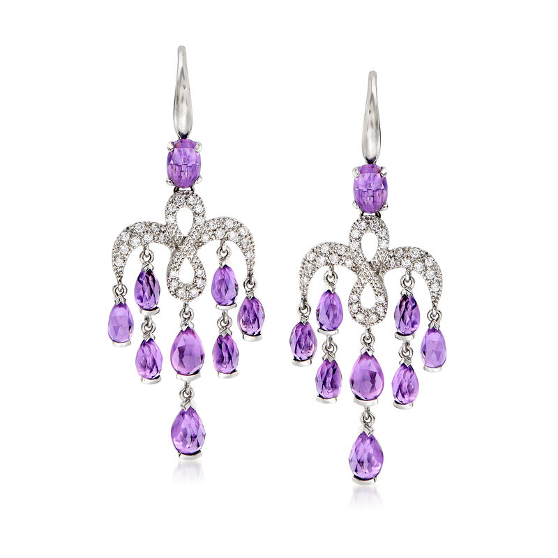 C. 2000 Vintage Mimi Milano 5.50 ct. t.w. Amethyst and .40 ct. t.w. Diamond Chandelier Earrings in 18kt White Gold image number 0
