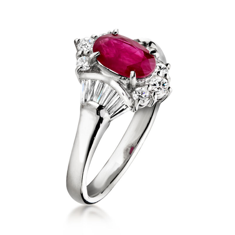 C. 1990 Vintage 1.00 Carat Ruby Ring with .41 ct. t.w. Diamonds in Platinum. Size 5.75 image number 2