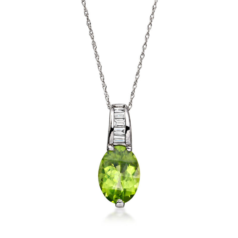 C. 1990 Vintage 2.29 Carat Peridot Pendant Necklace with .17 ct. t.w. Diamonds in Platinum. 18" image number 0