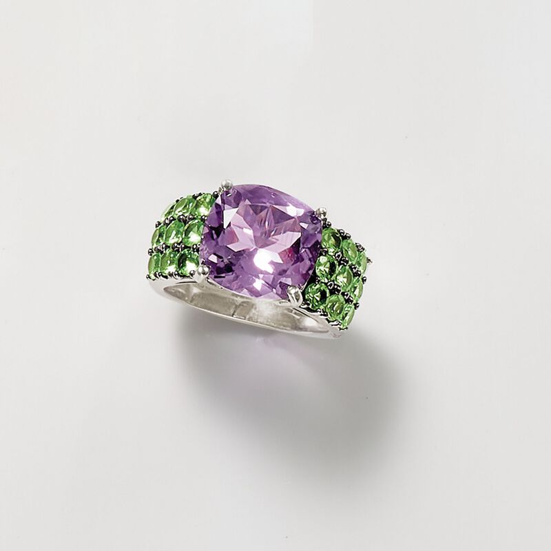 5.60 Carat Amethyst and 2.10 ct. t.w. Green Tsavorite Ring in Sterling Silver image number 4