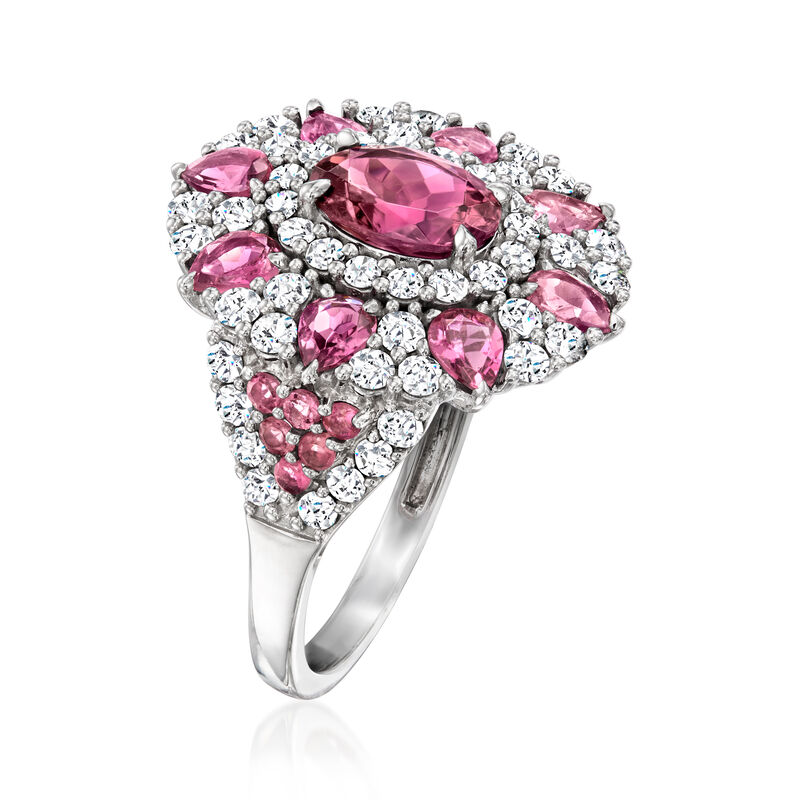 4.90 ct. t.w. Pink Tourmaline and 1.25 ct. t.w. Diamond Ring in 14kt White Gold . Size 7 image number 2