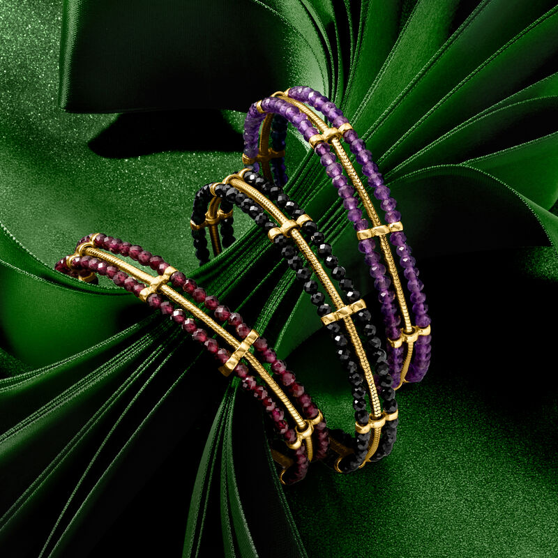 15.00 ct. t.w. Amethyst Bead and Snake-Chain Bracelet in 18kt Gold Over Sterling. 7" image number 2