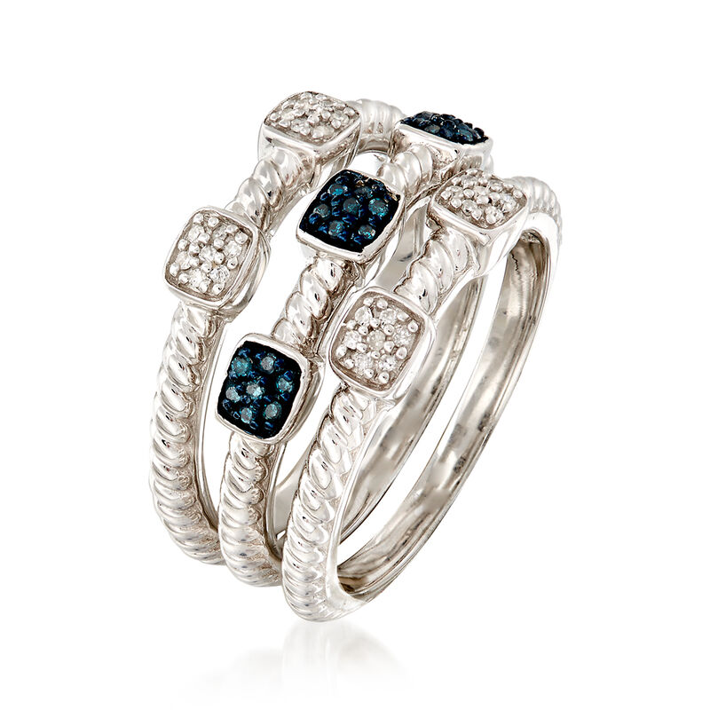.19 ct. t.w. Blue and White Diamond Jewelry Set: Three Rings in Sterling Silver image number 2