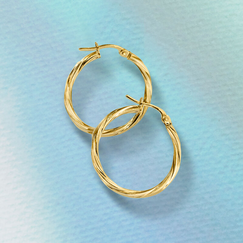 Italian 14kt Yellow Gold Twisted Hoop Earrings. 1&quot; image number 2