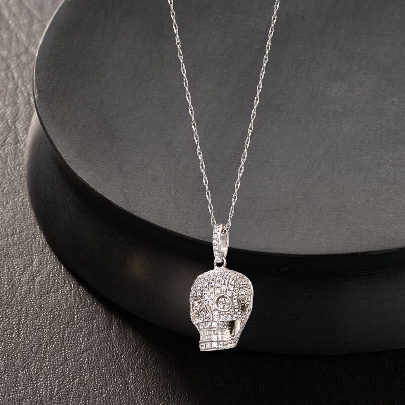 1.00 ct. t.w. CZ Skull Pendant Necklace in Sterling Silver. 18&quot; image number 3
